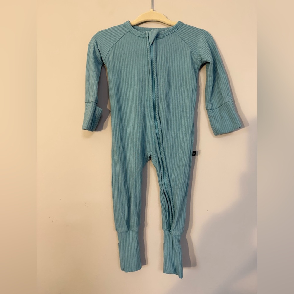 The sleepy sloth bamboo Ribbed Footie in Teal - Cozy soft Zippered Pajamas